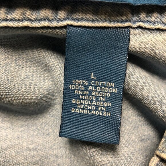 Vintage Button Up Denim Shirt with Bicycle Embroidery 90s Light Wash Jean Shirt - Picture 10 of 13